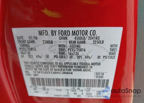 2006 Ford Escape Xlt/Xlt Sport from USA, damaged, VIN 1FMYU03136KC26604